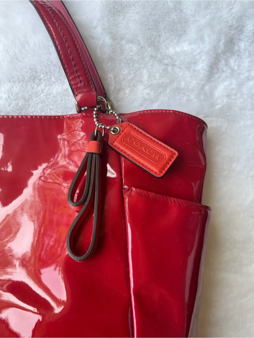 Coach Red Patent Leather Shoulder Tote